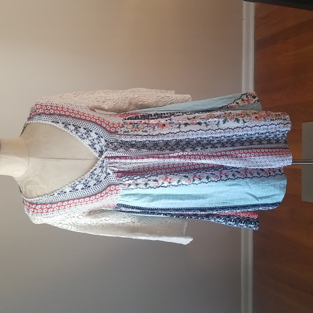 Kori America boho printed shift dress small
